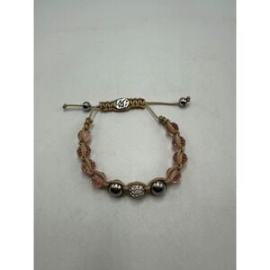 Handmade Pink Faceted Glass Bead Macrame Adjustable Bracelet‎ Rhinestone Accent